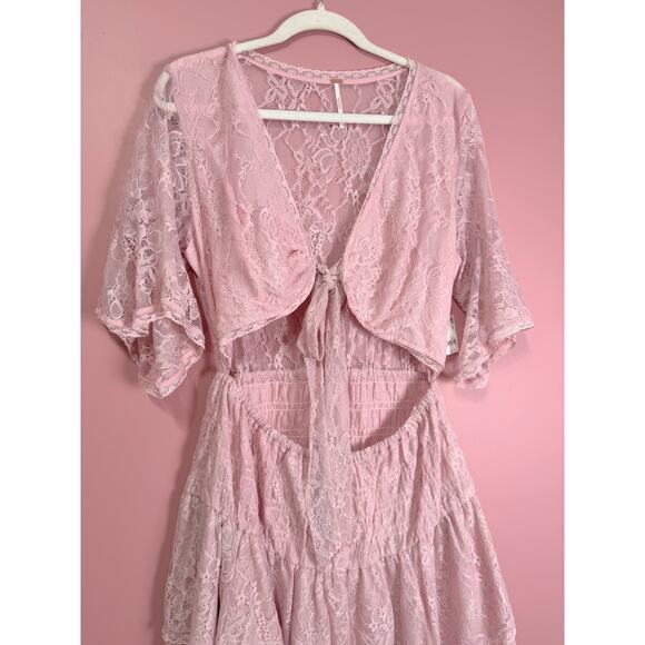 Free People Lala Lace Mini Dress Blush Pink Size Large - Picture 5 of 6